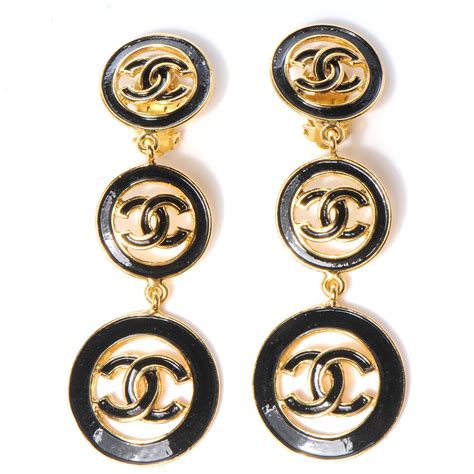 chanel black and gold enamel cc earrings|chanel earrings real.